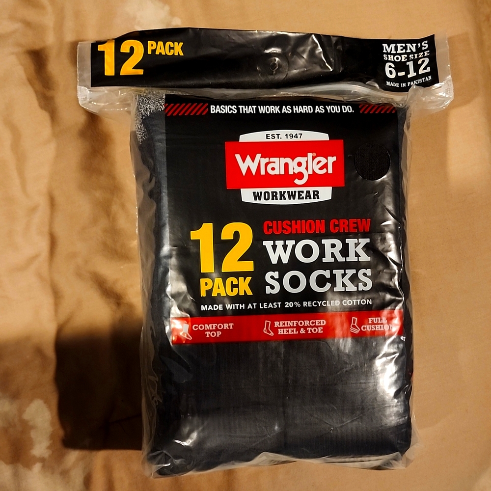 12 PACK Wrangler Work Socks, Cushion Crew